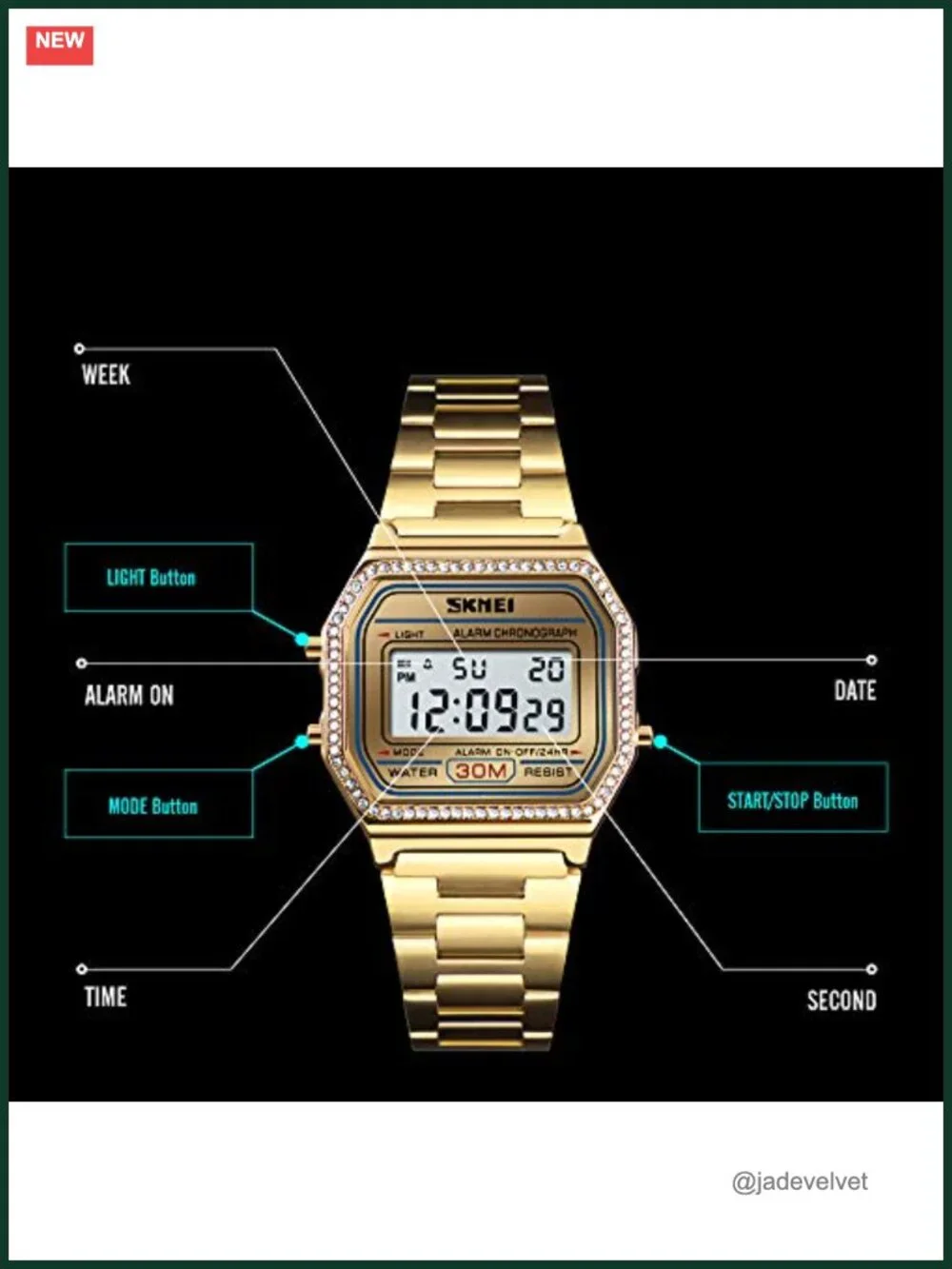 Luxury Women's Digital Watch - Stainless Steel Bracelet, Water Resistant,